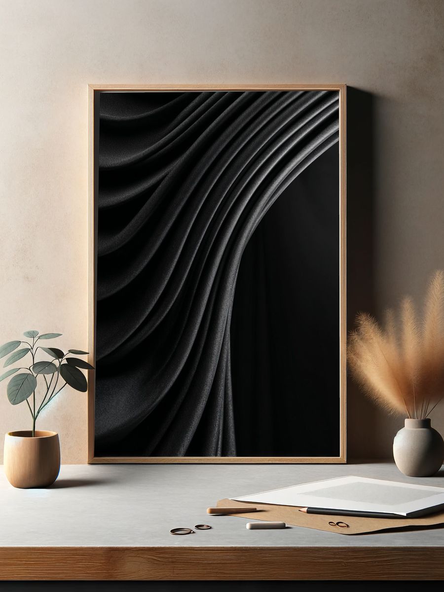 Elegant Black Fabric Waves Poster. — room view 2