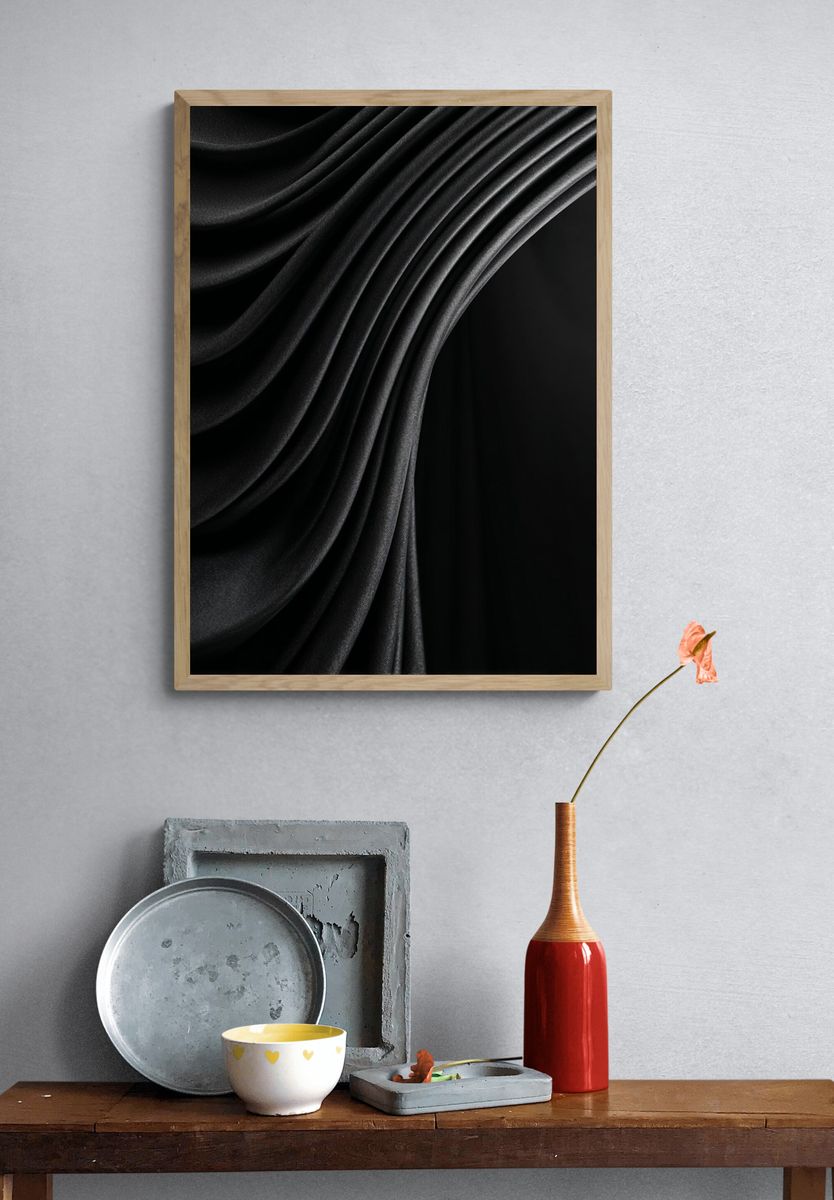 Elegant Black Fabric Waves Poster. — room view 3