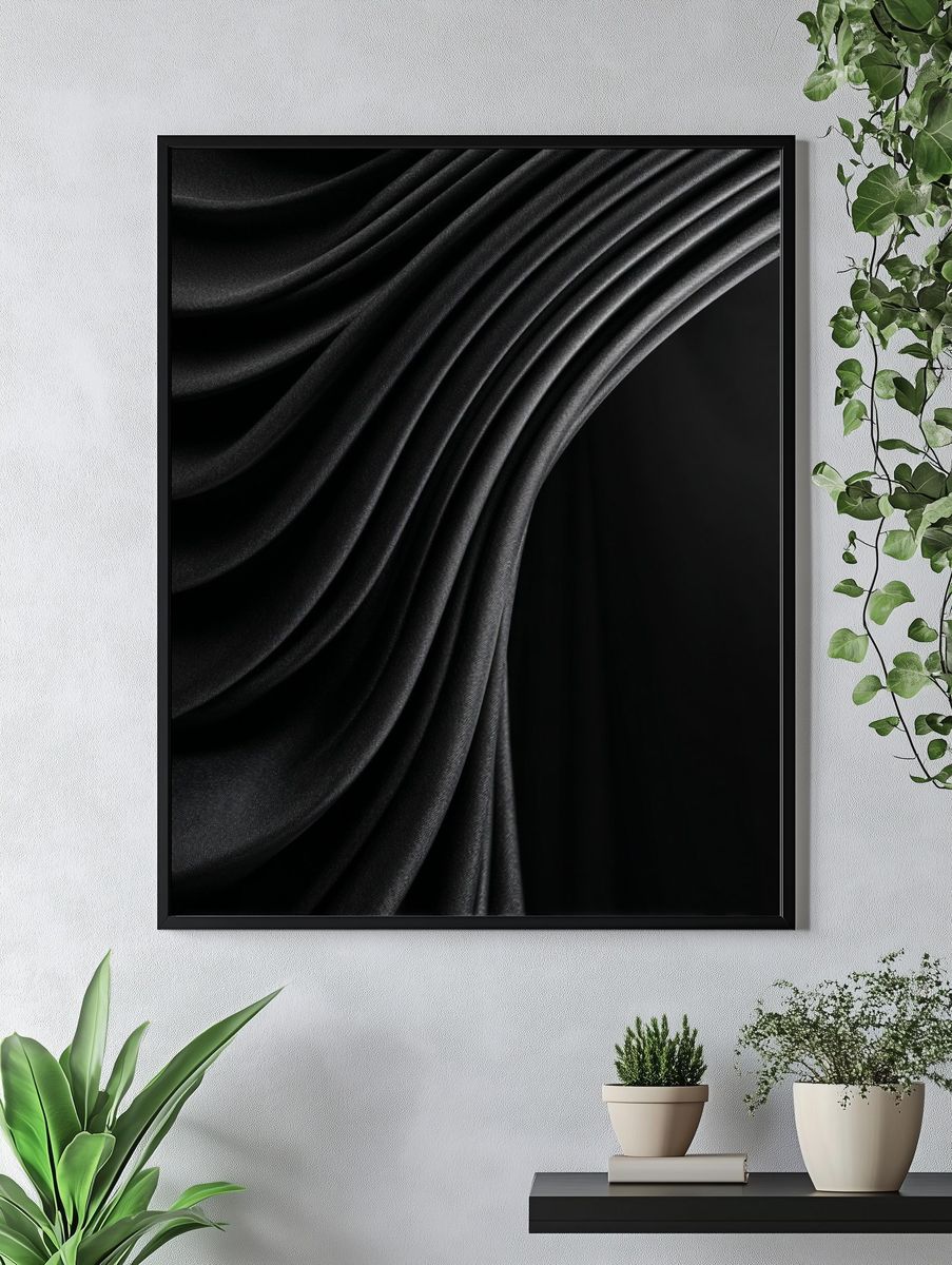 Elegant Black Fabric Waves Poster. — room view 4