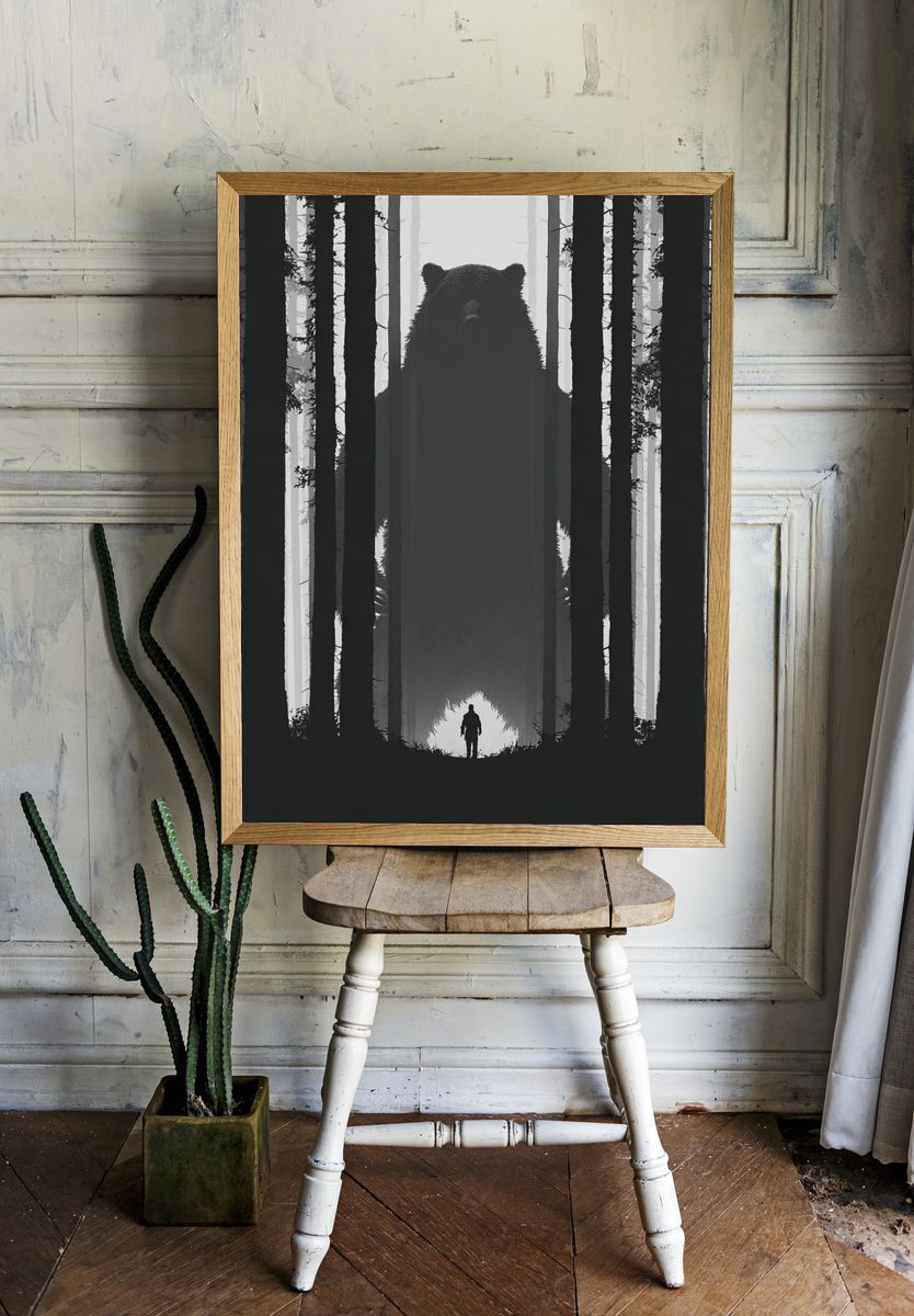 Mysterious Bear in the Forest — Fine Art Print. — room view 1