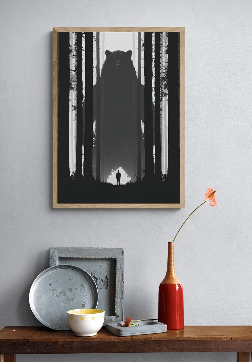Mysterious Bear in the Forest — Fine Art Print. — room view 3
