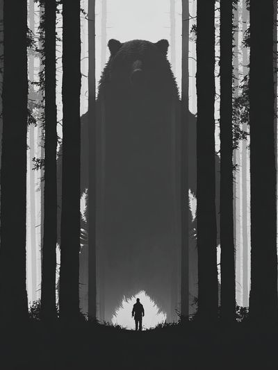 Mysterious Bear in the Forest — Fine Art Print. poster print