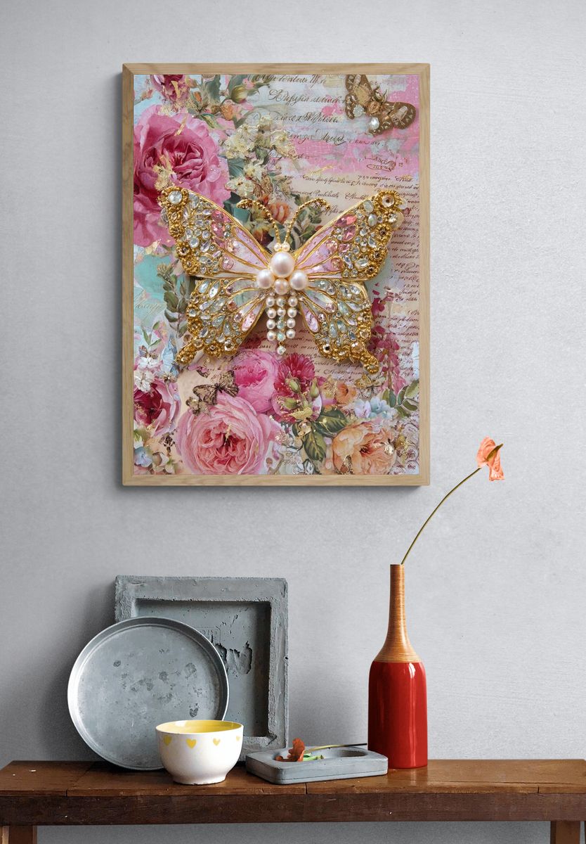Butterfly and Floral Vintage Poster. — room view 3