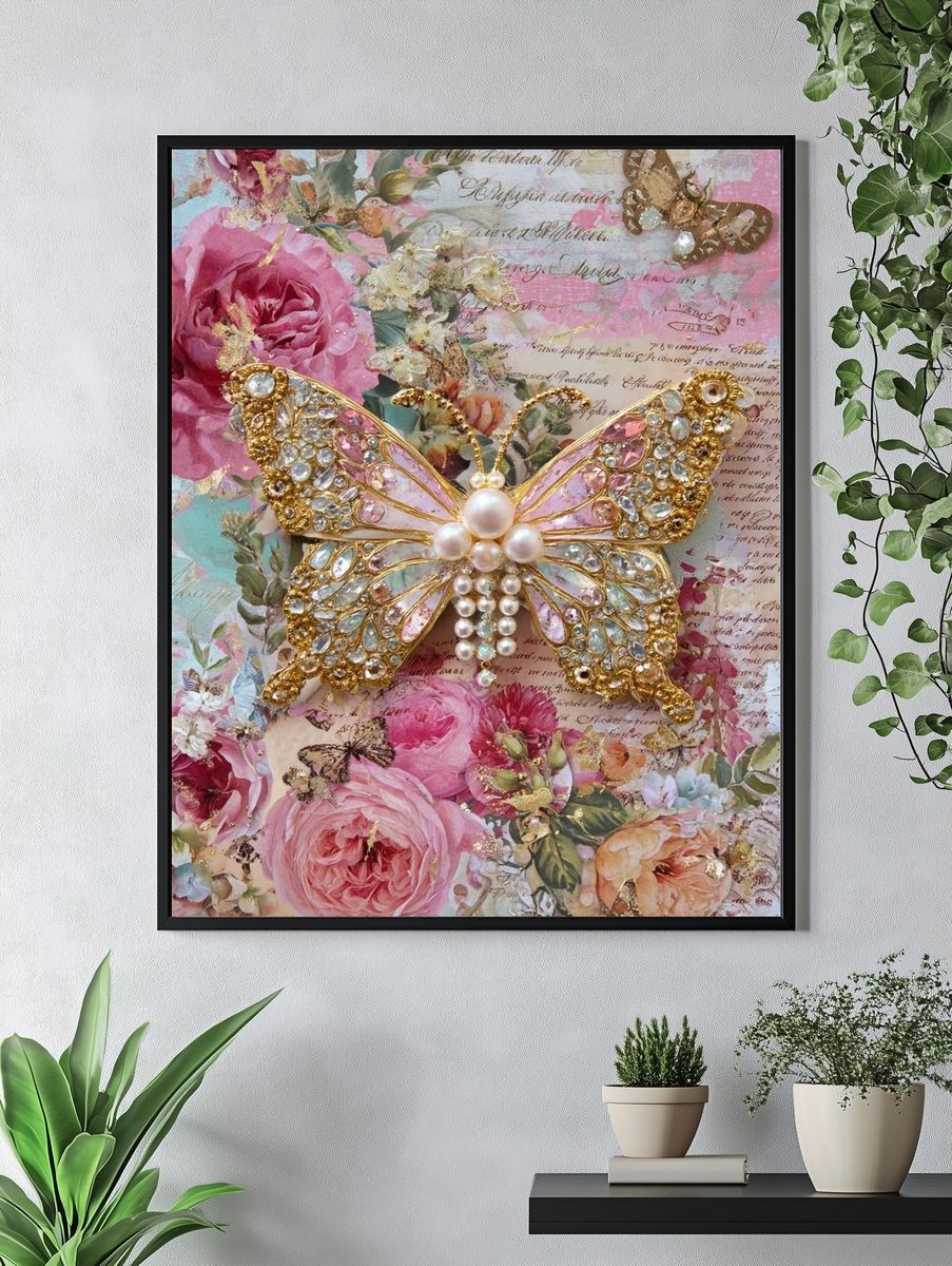 Butterfly and Floral Vintage Poster. — room view 4