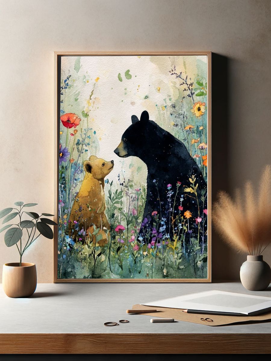 Bear Family — Watercolor Print. — room view 2