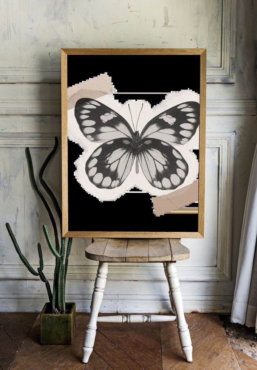 Monochrome Butterfly — Vintage Print room preview