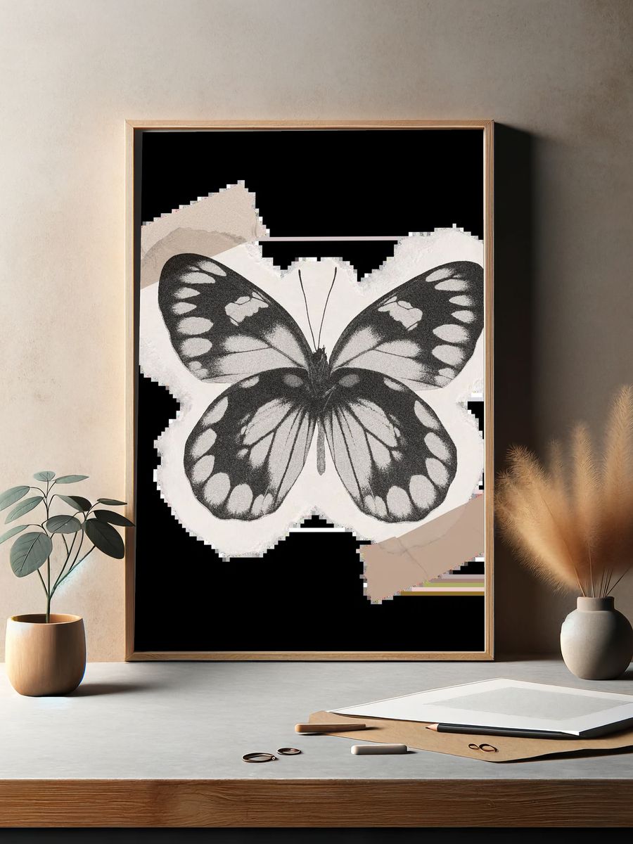 Monochrome Butterfly — Vintage Print. — room view 2