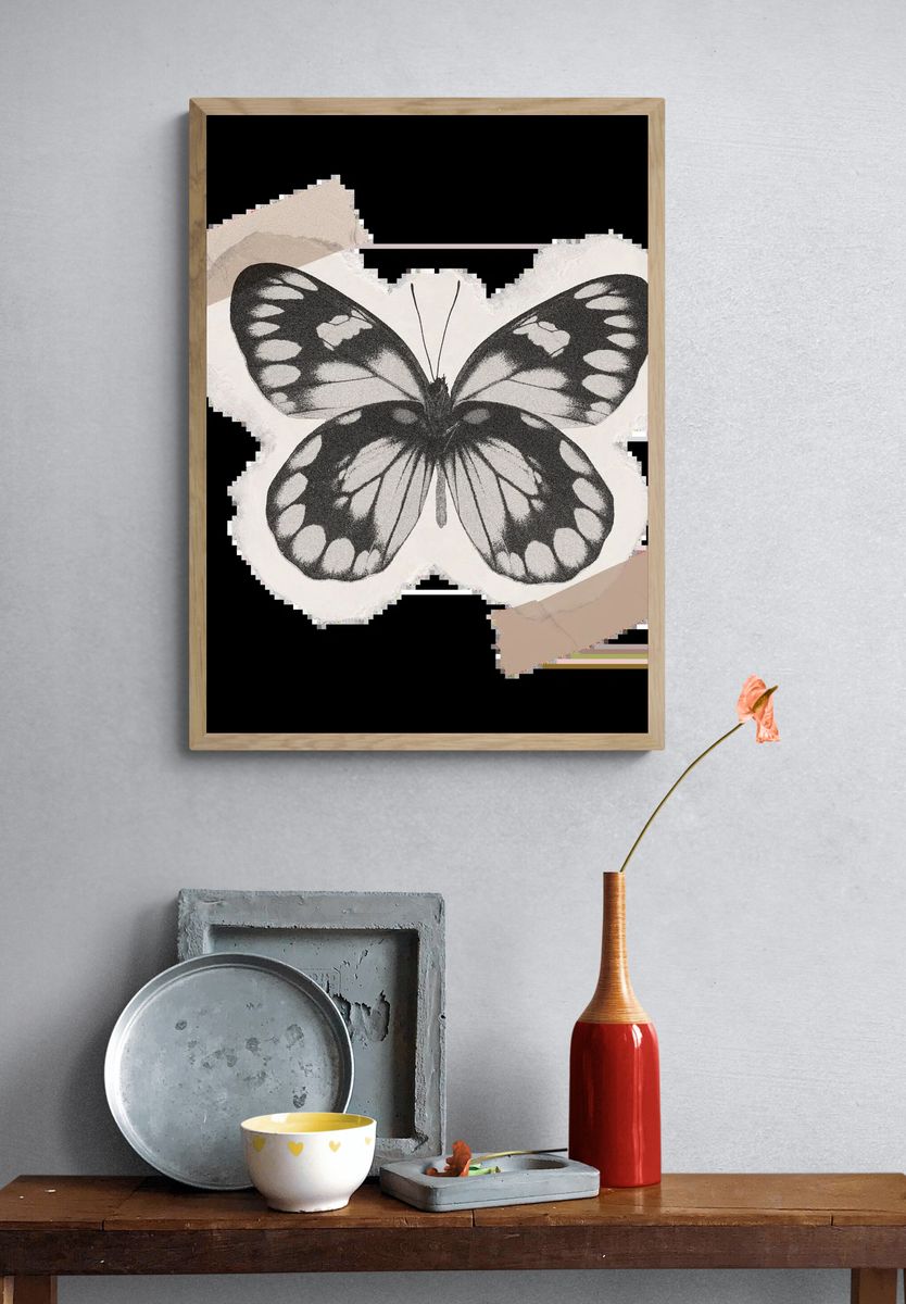 Monochrome Butterfly — Vintage Print. — room view 3