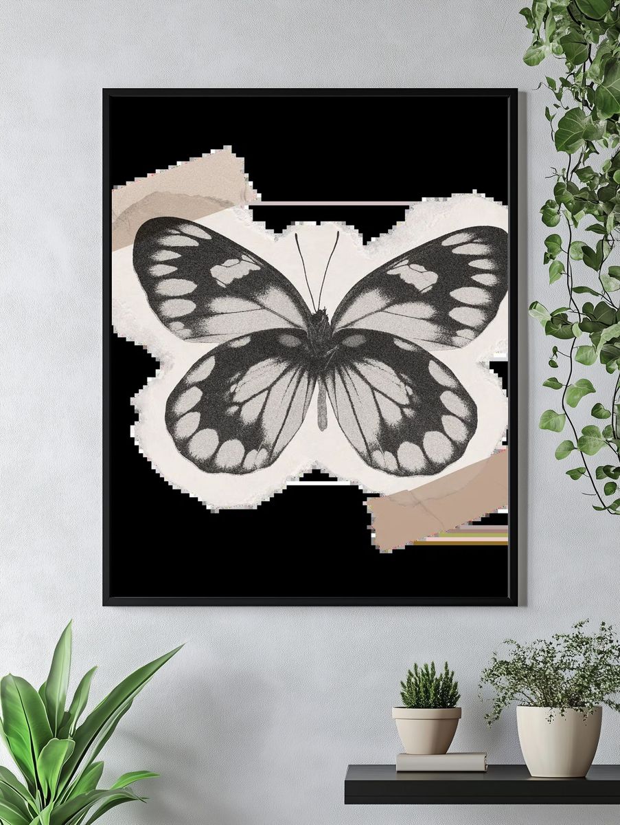Monochrome Butterfly — Vintage Print. — room view 4