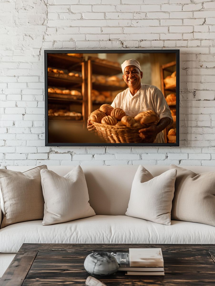 Baker with Fresh Bread — Culinary Photography Print. — room view 1