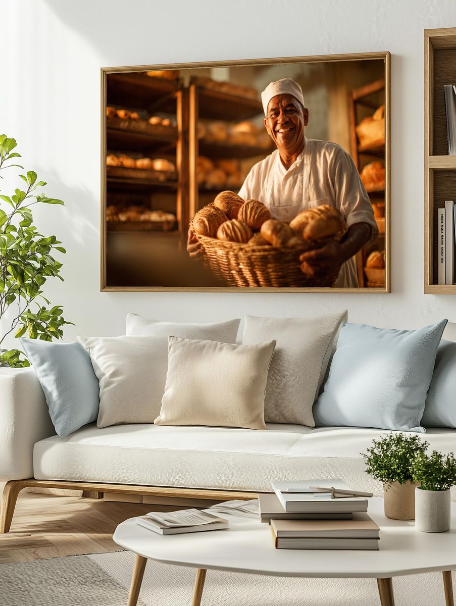 Baker with Fresh Bread — Culinary Photography Print. — room view 2