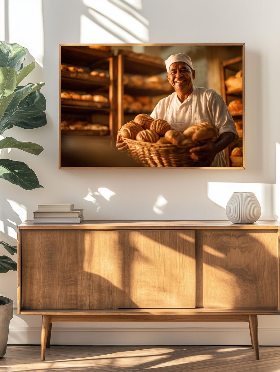 Baker with Fresh Bread — Culinary Photography Print. — room view 3