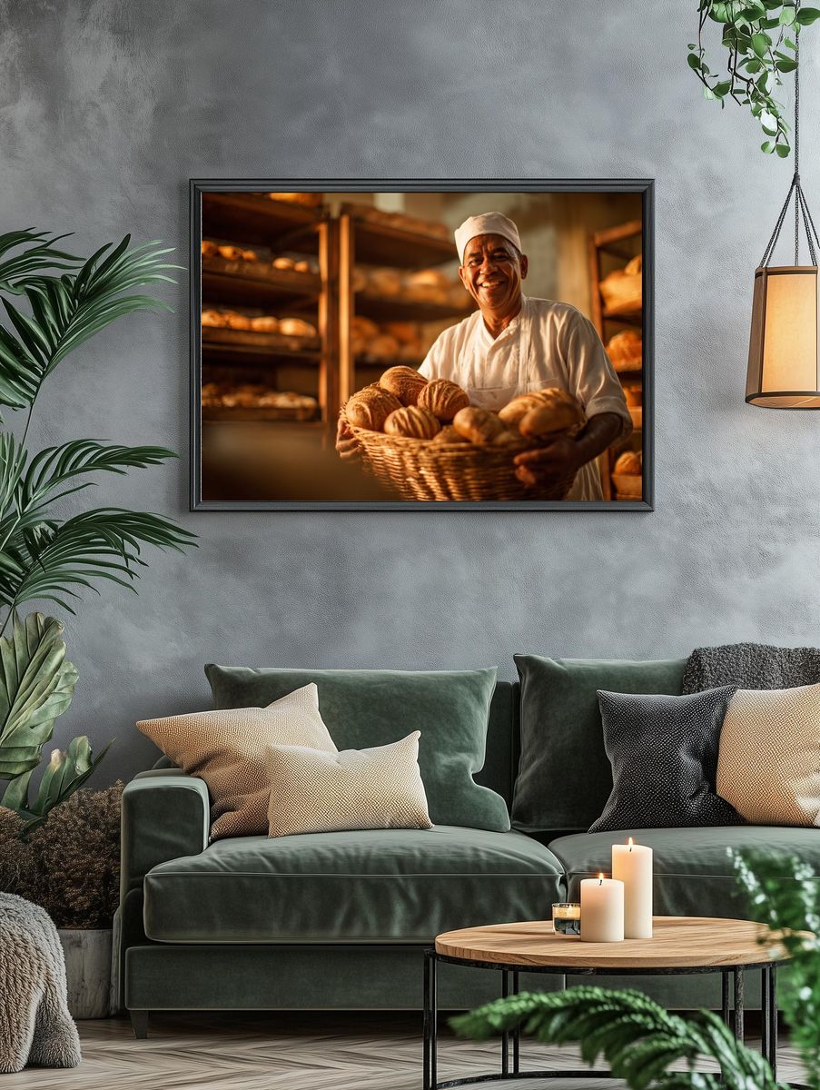 Baker with Fresh Bread — Culinary Photography Print. — room view 4