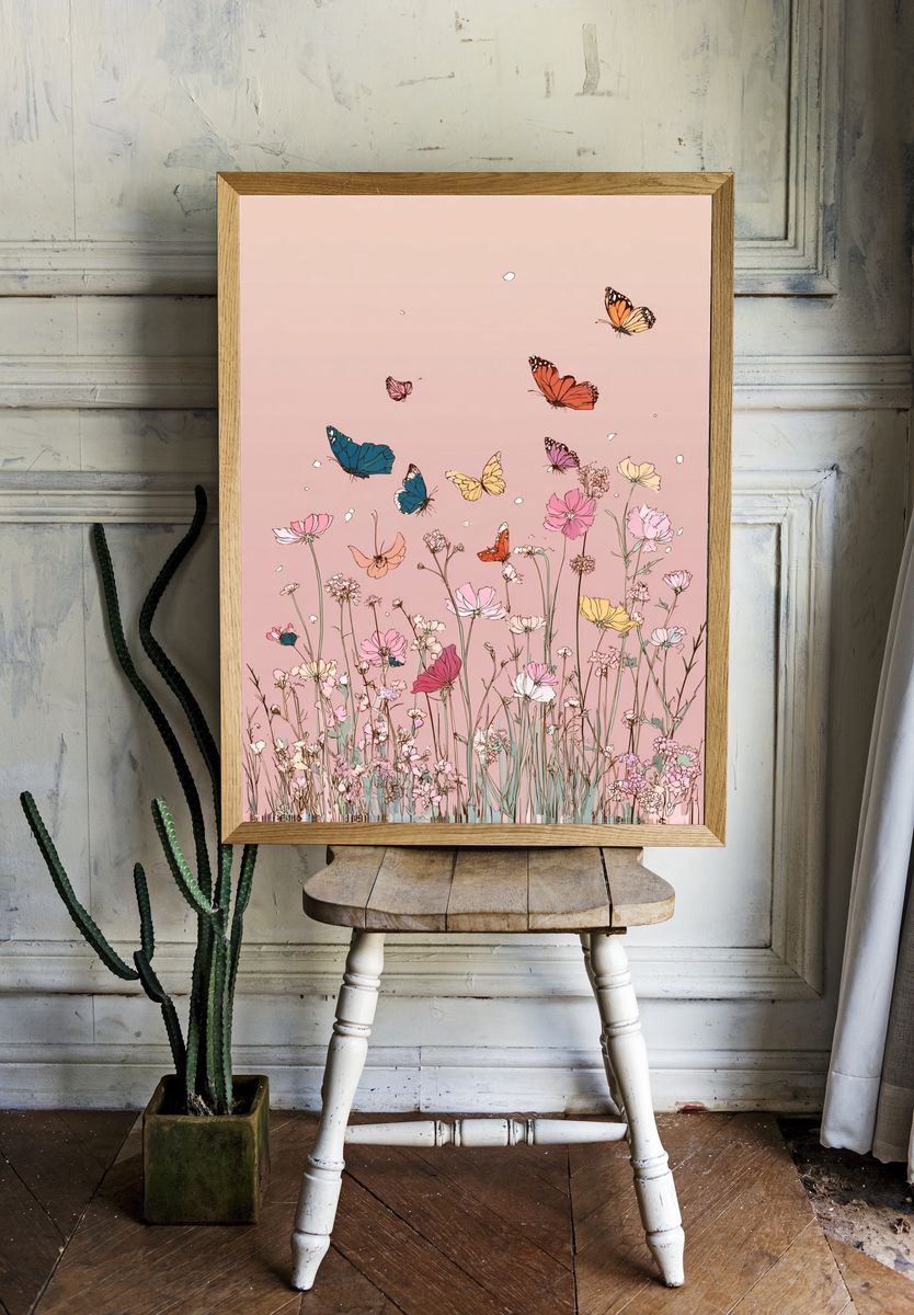 Butterflies and Flowers — Illustration Print. — room view 1