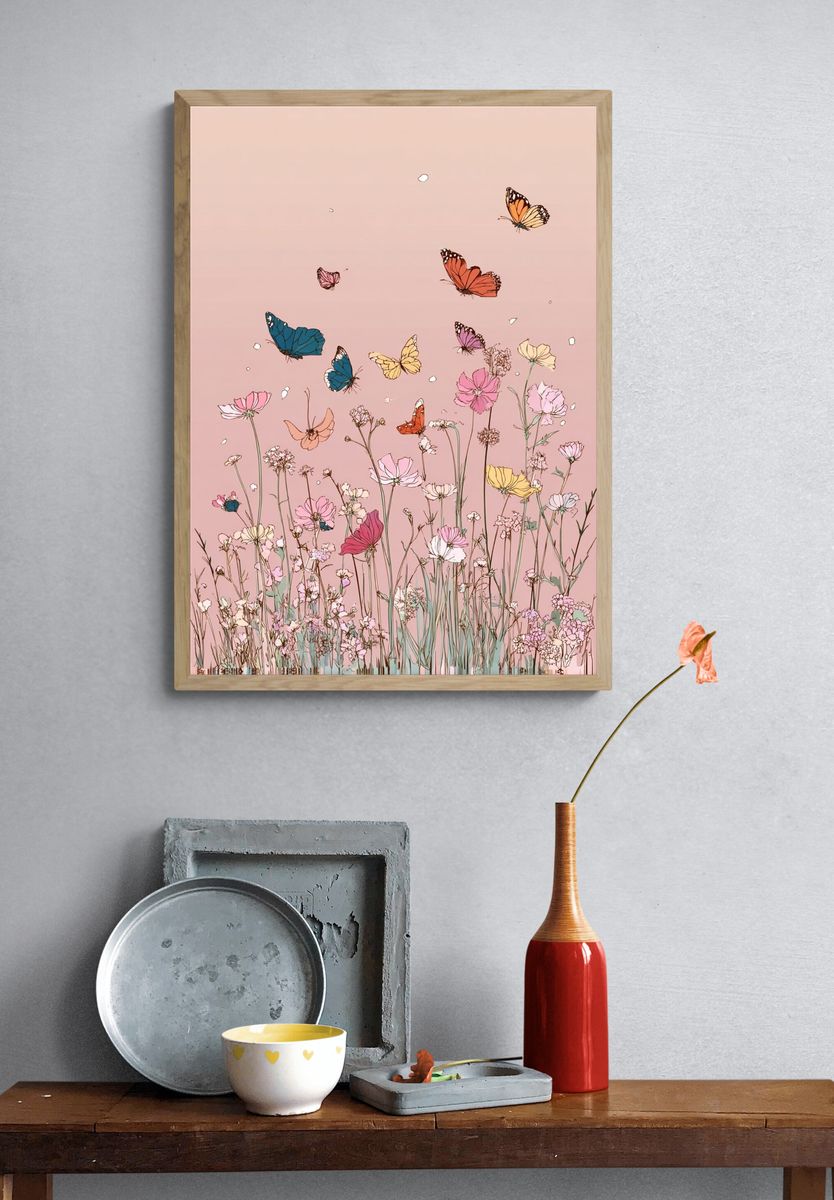Butterflies and Flowers — Illustration Print. — room view 3