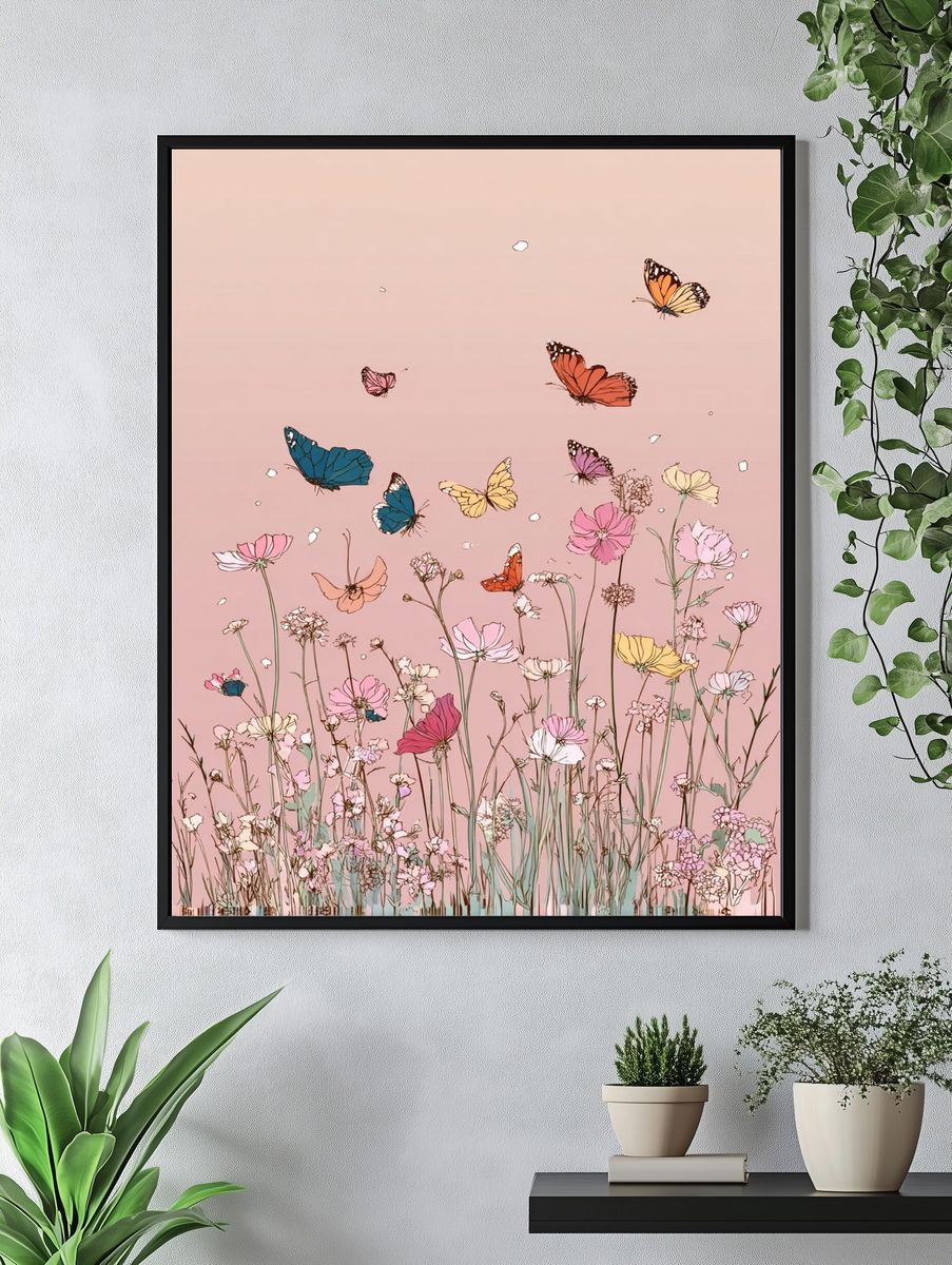 Butterflies and Flowers — Illustration Print. — room view 4