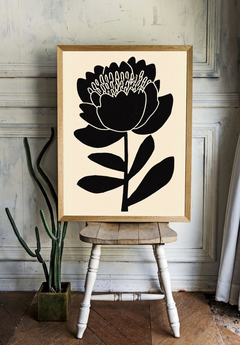 Black Flower Minimalist Poster room preview