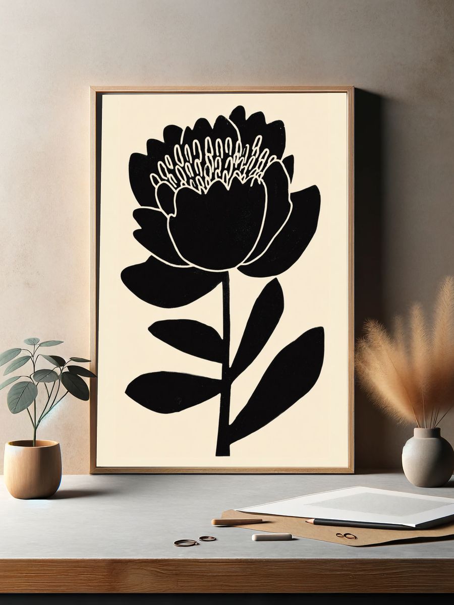 Black Flower Minimalist Poster. — room view 2