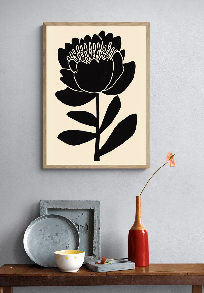 Black Flower Minimalist Poster. — room view 3
