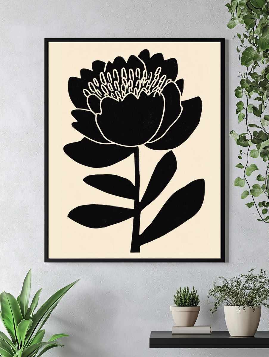 Black Flower Minimalist Poster. — room view 4