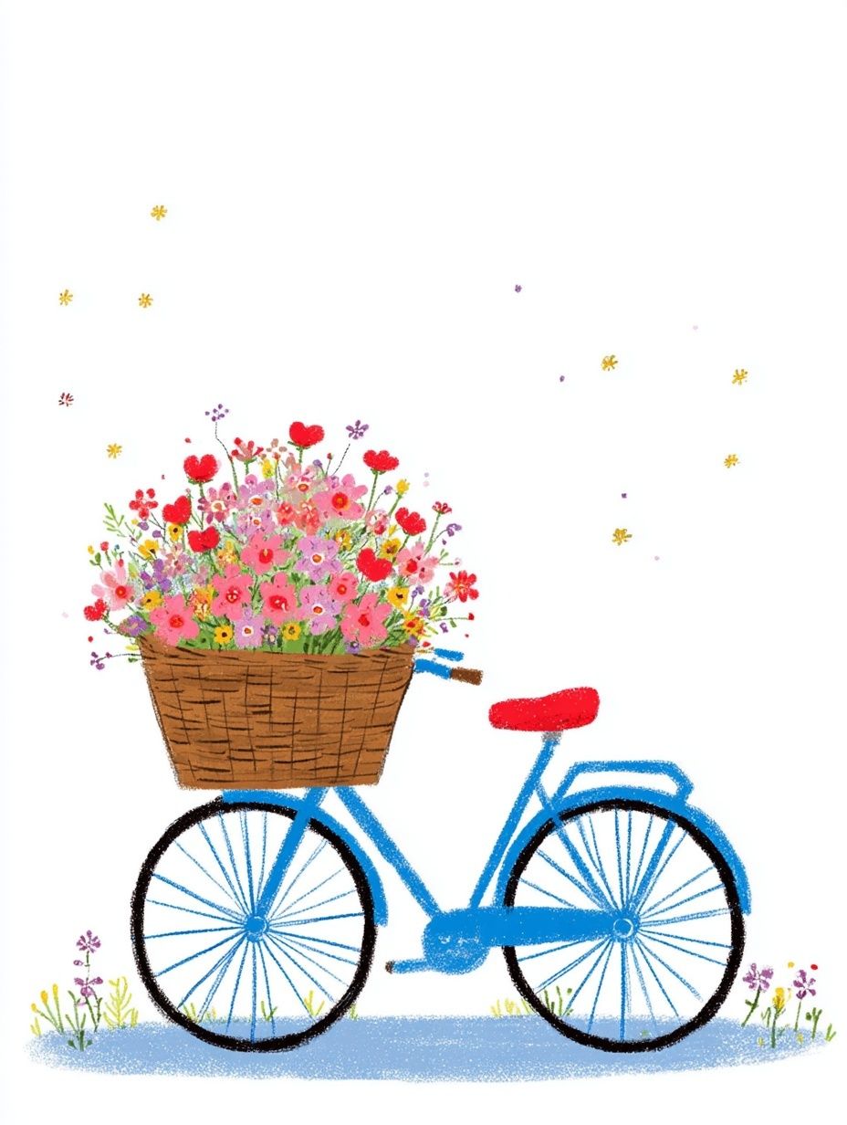 Bicycle with Flowers — Illustration Print. poster — illustration art