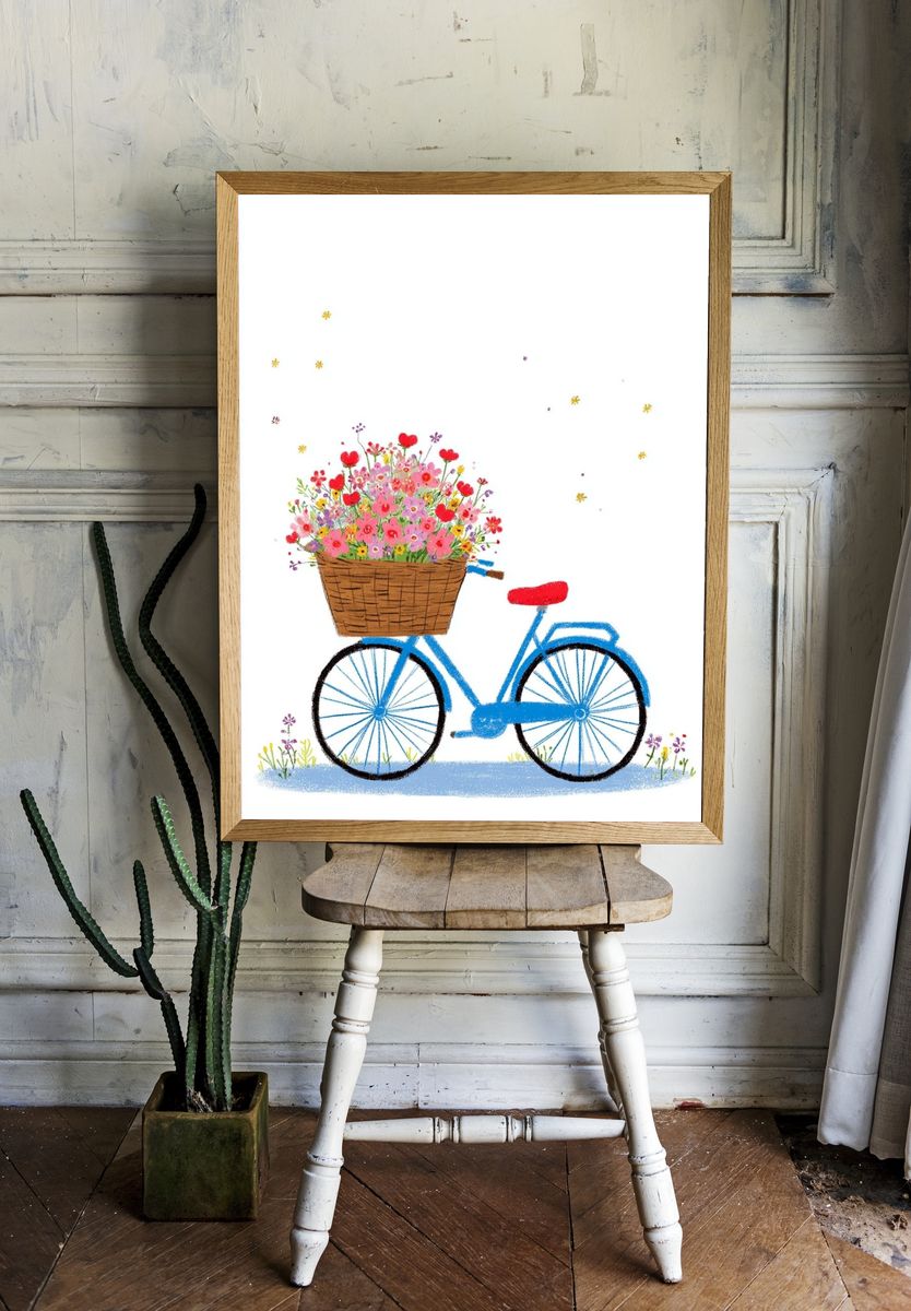 Bicycle with Flowers — Illustration Print. — room view 1
