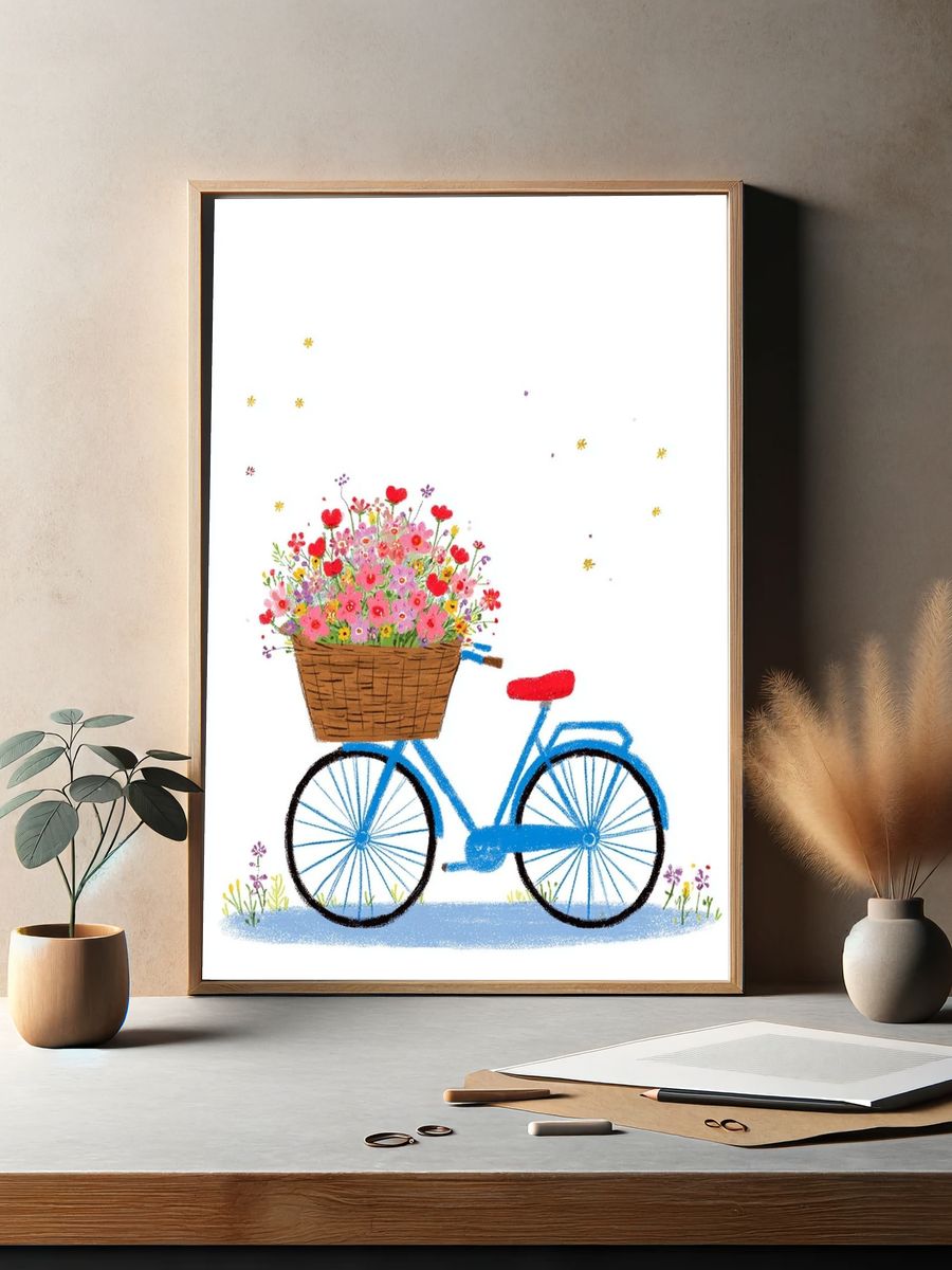 Bicycle with Flowers — Illustration Print. — room view 2