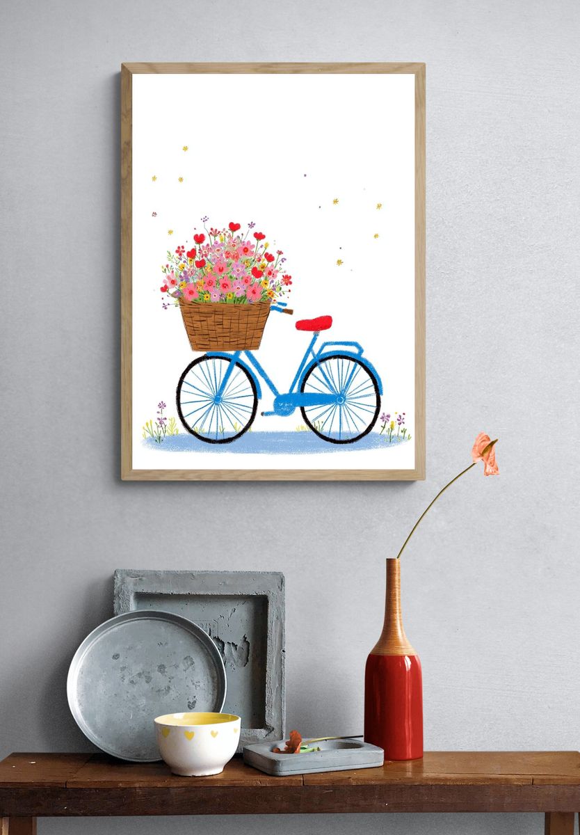 Bicycle with Flowers — Illustration Print. — room view 3