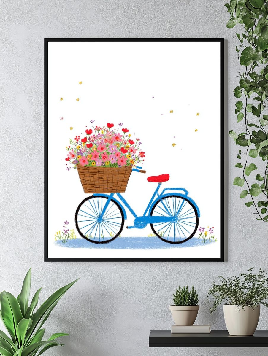 Bicycle with Flowers — Illustration Print. — room view 4