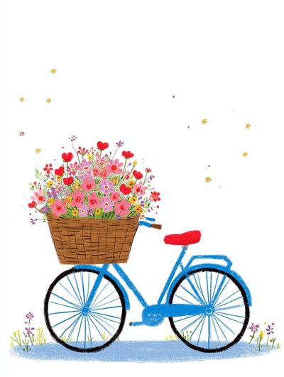 Bicycle with Flowers — Illustration Print. poster