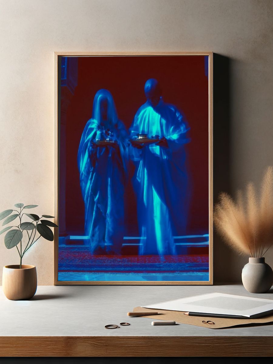 Blue Ritual Figures Photography Print. — room view 2