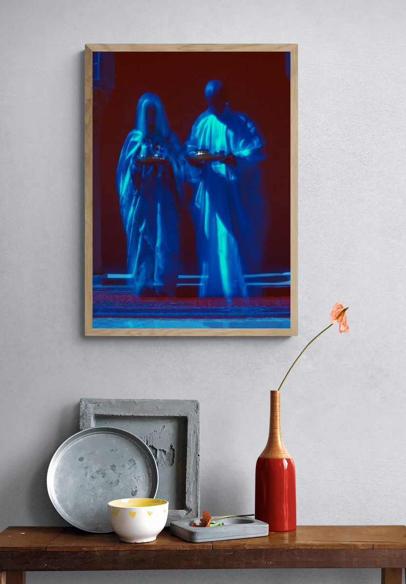 Blue Ritual Figures Photography Print. — room view 3