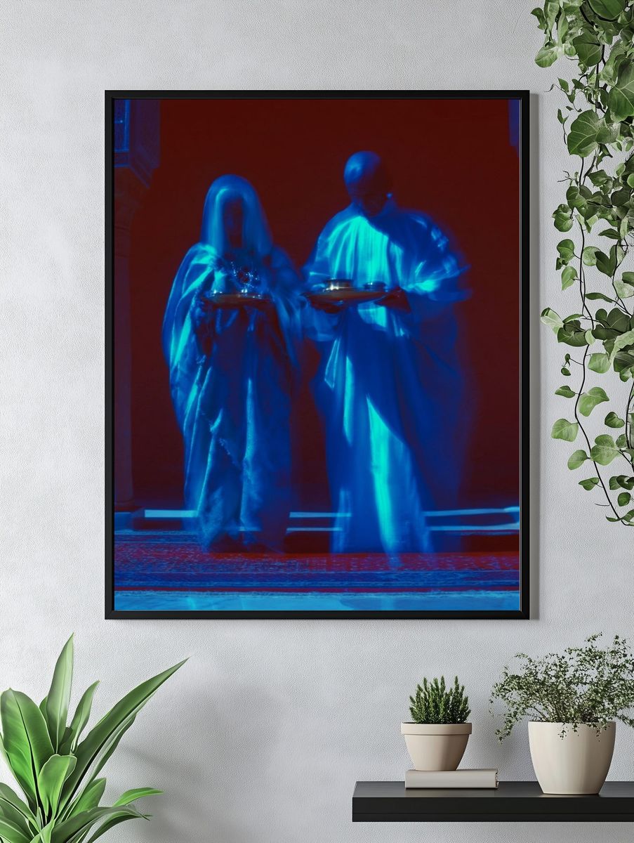 Blue Ritual Figures Photography Print. — room view 4