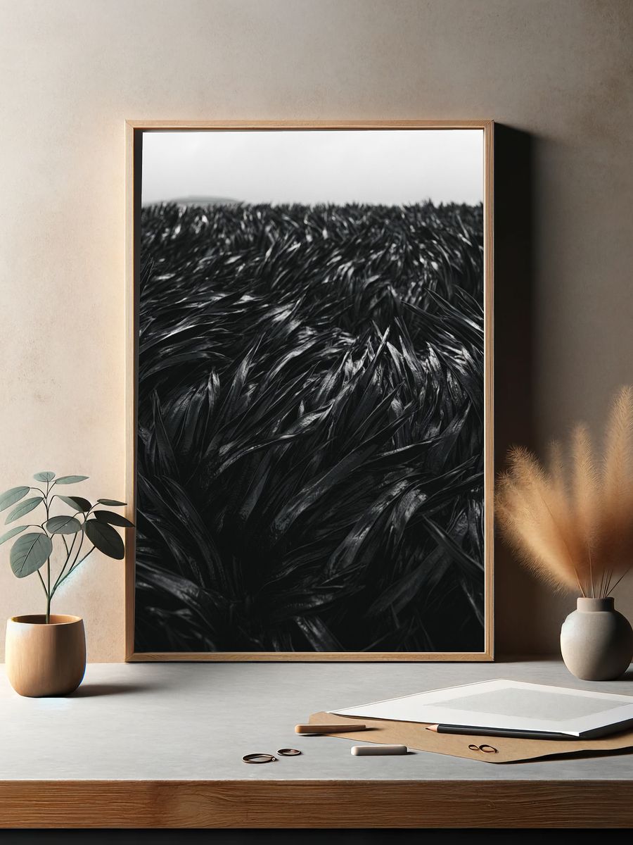 Black Feather Texture Print. — room view 2