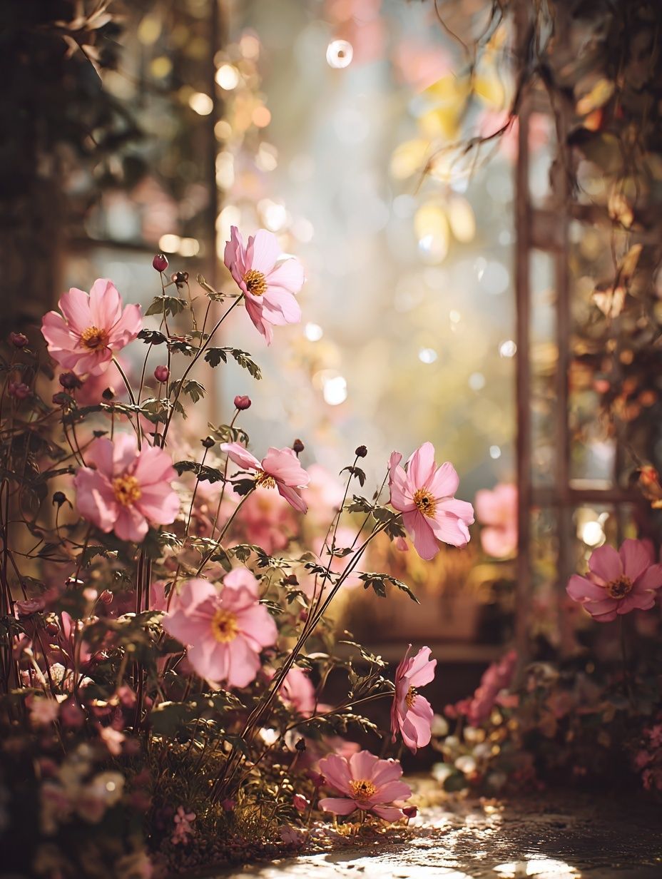 Blooming Pink Flowers — Botanical Print. poster detail