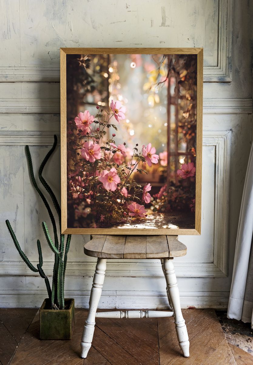 Blooming Pink Flowers — Botanical Print. — room view 1
