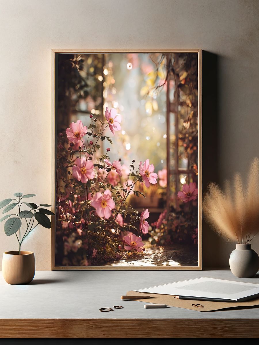 Blooming Pink Flowers — Botanical Print. — room view 2