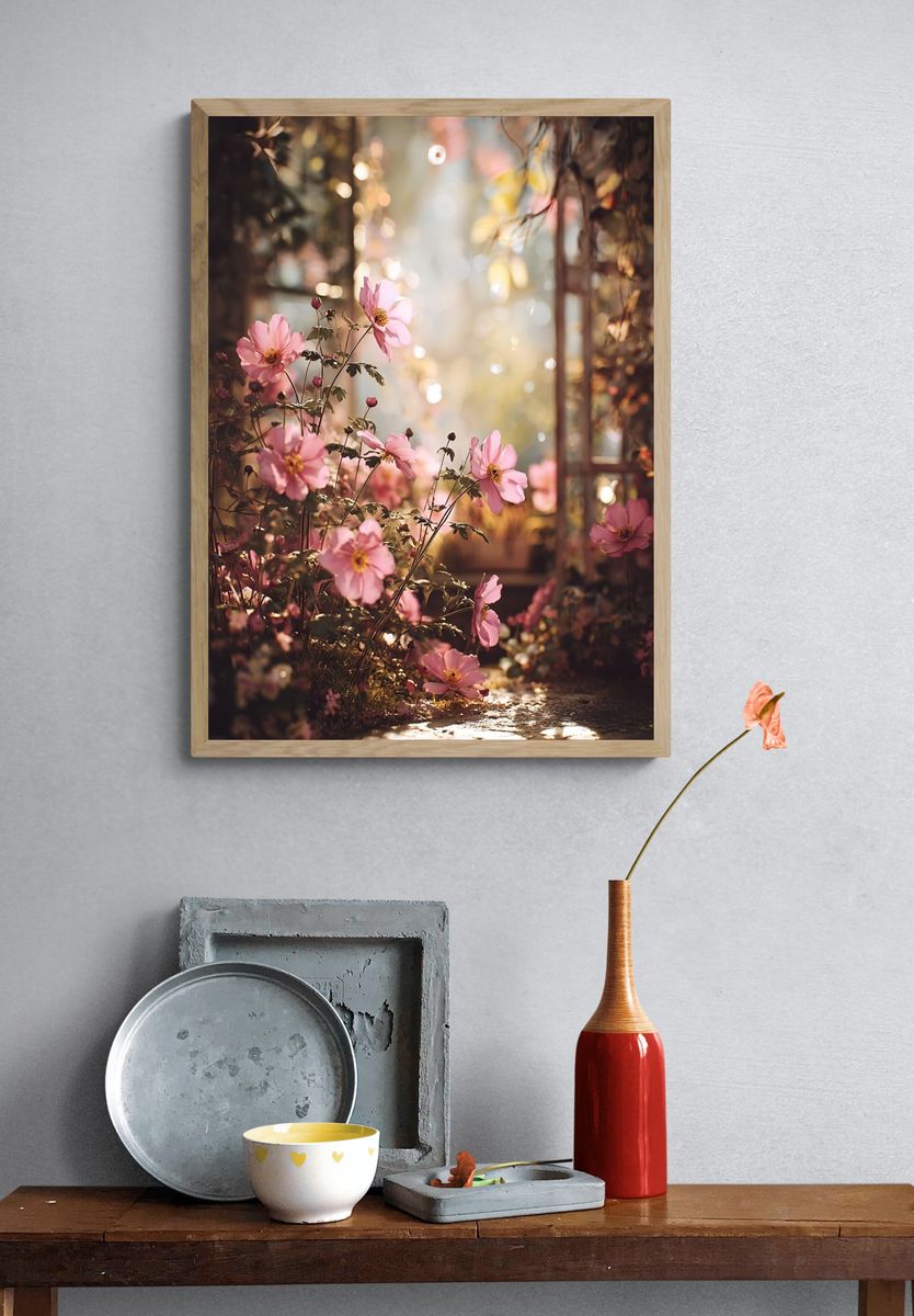 Blooming Pink Flowers — Botanical Print. — room view 3