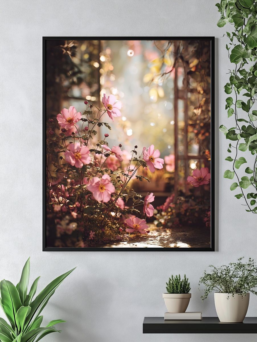 Blooming Pink Flowers — Botanical Print. — room view 4