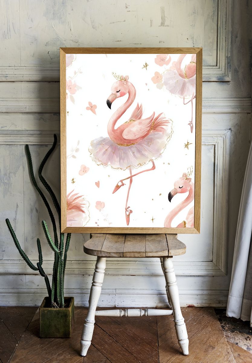 Ballet Flamingo Illustration Poster. — room view 1