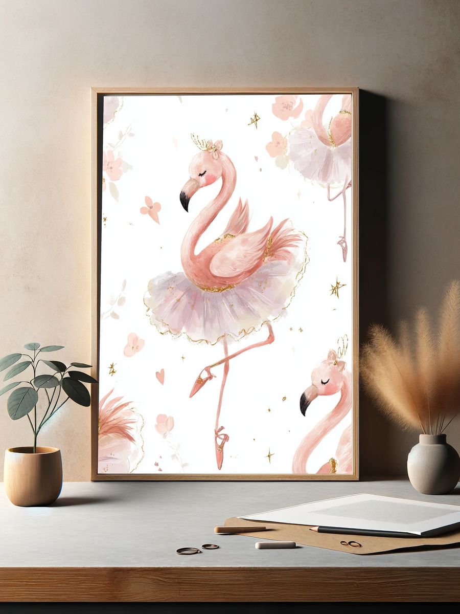 Ballet Flamingo Illustration Poster. — room view 2