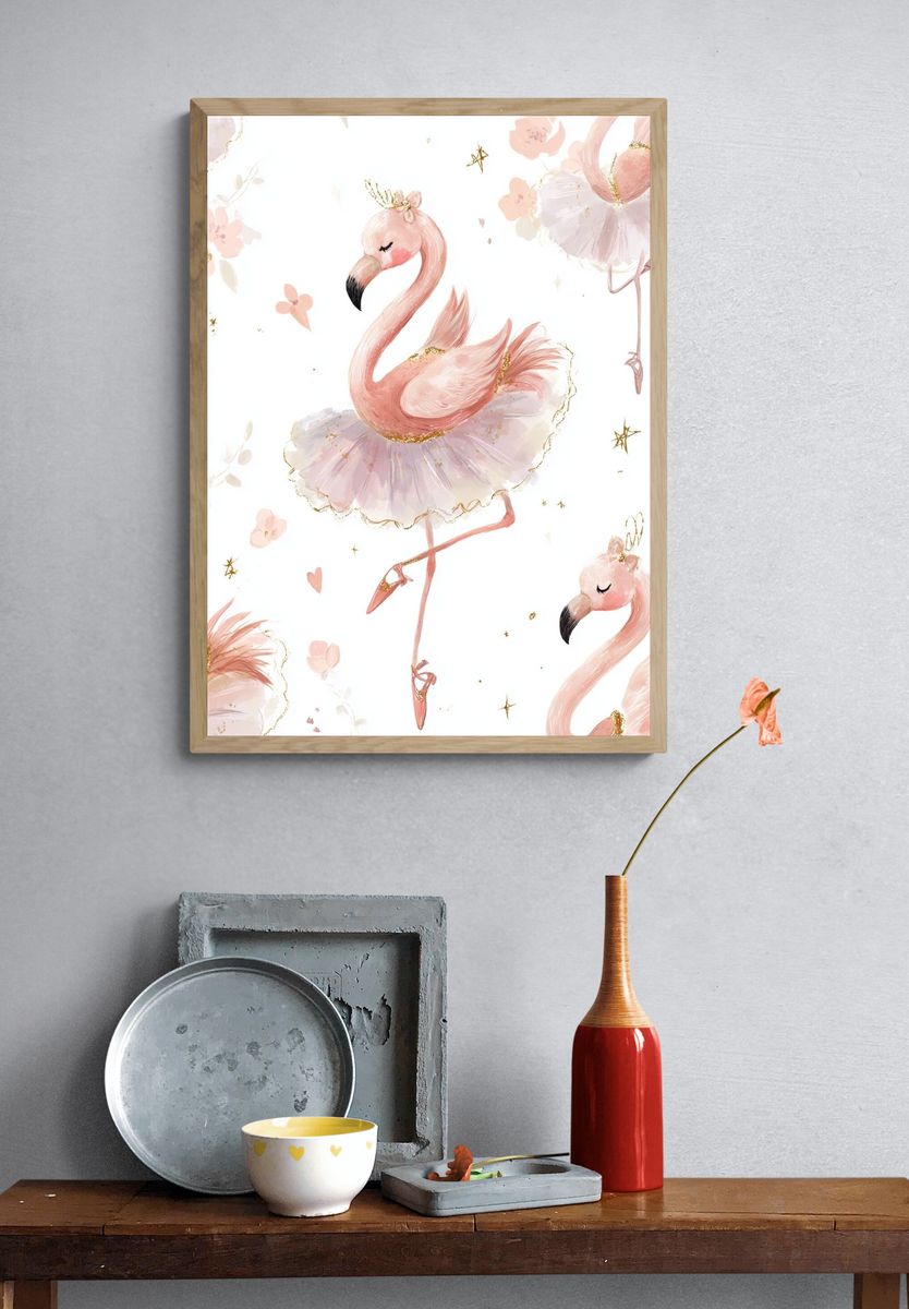 Ballet Flamingo Illustration Poster. — room view 3