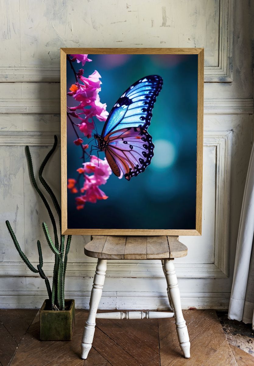 Butterfly on Pink Flowers — Photography Print room preview