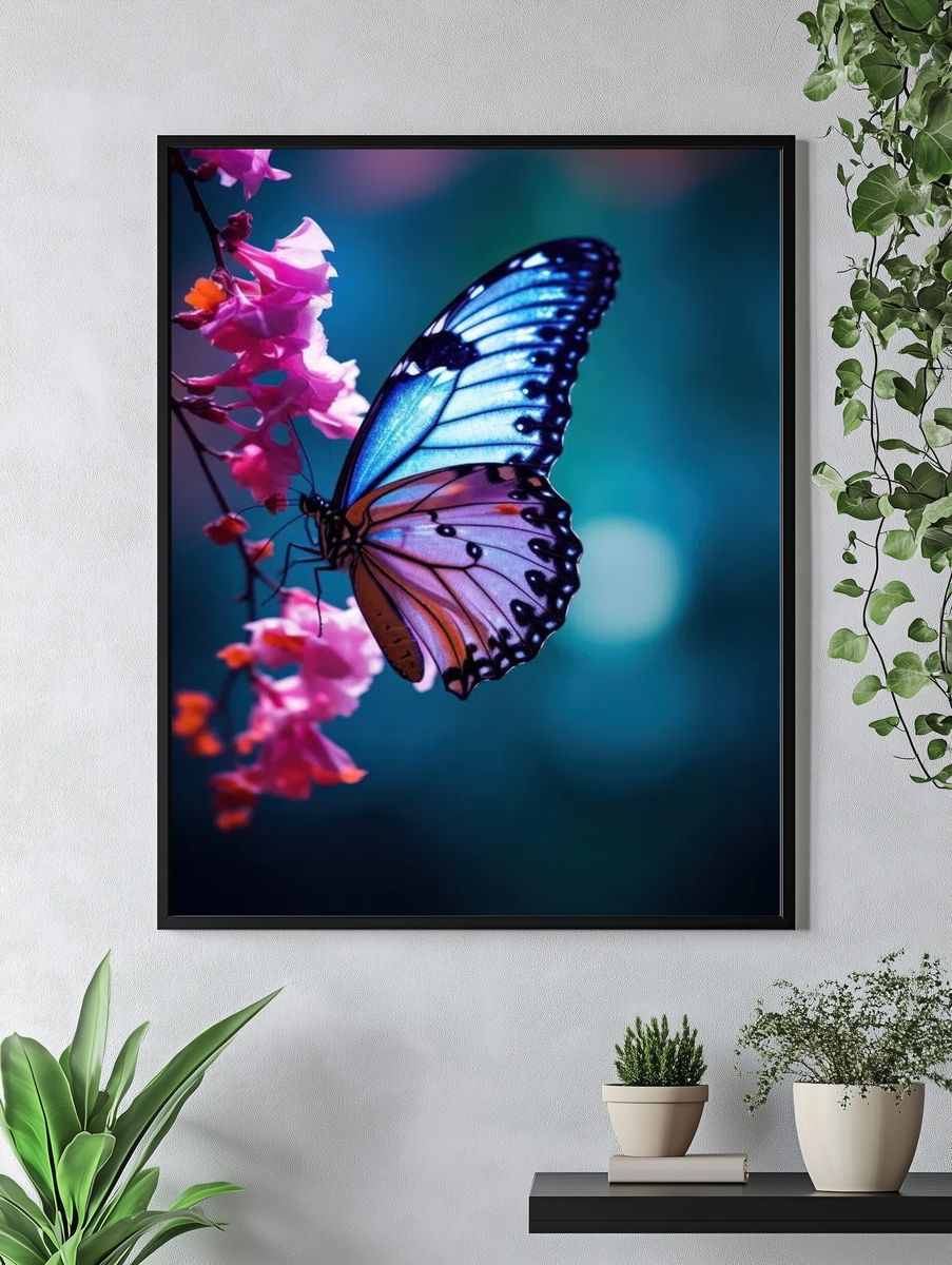 Butterfly on Pink Flowers — Photography Print. — room view 4