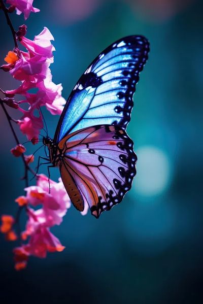 Butterfly on Pink Flowers — Photography Print. poster