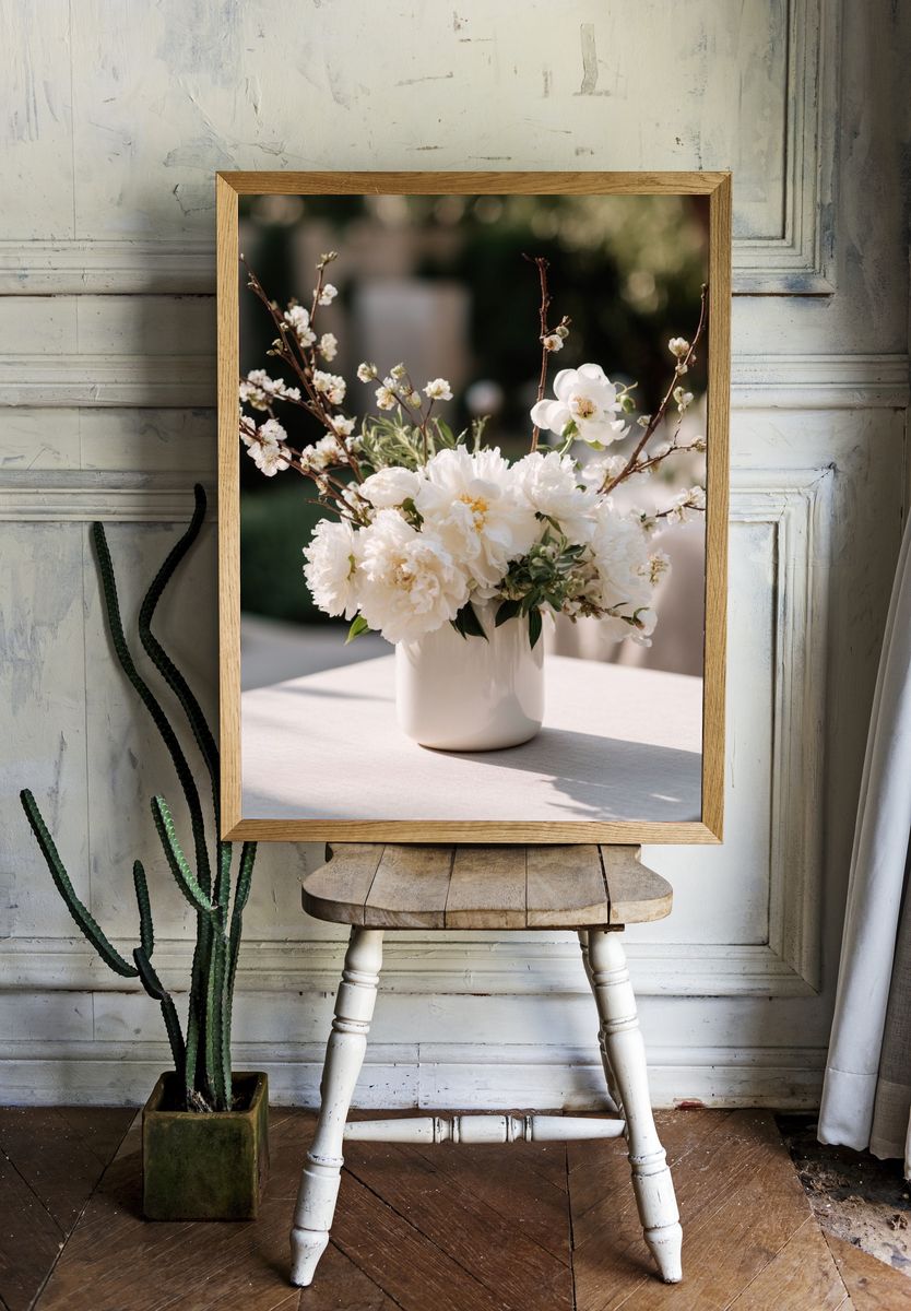 Elegant White Floral Arrangement — Botanical Print. — room view 1