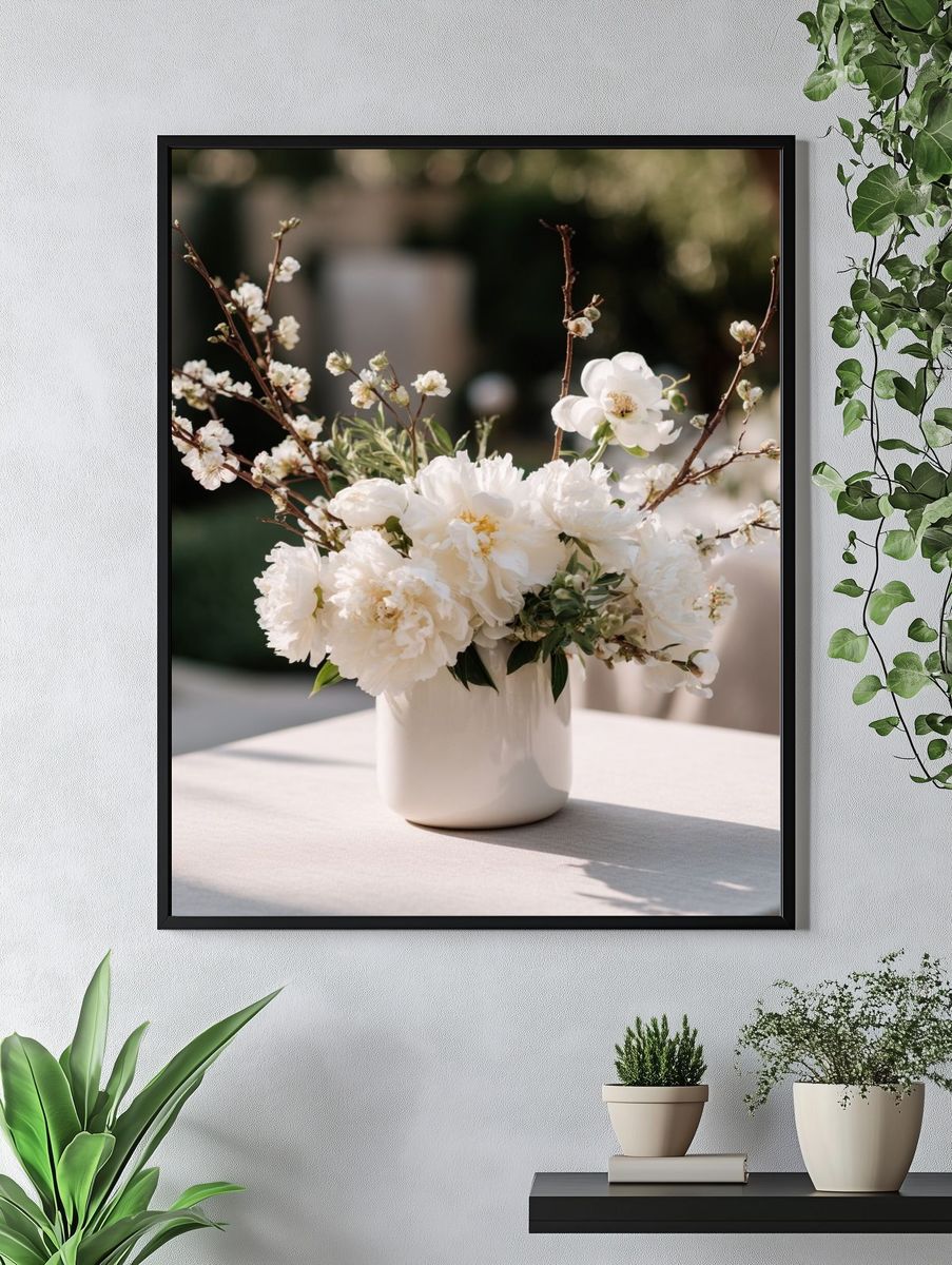 Elegant White Floral Arrangement — Botanical Print. — room view 4