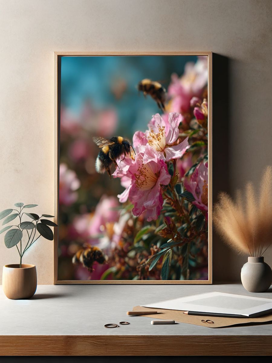 Bee Blossom Garden Photography Poster. — room view 2