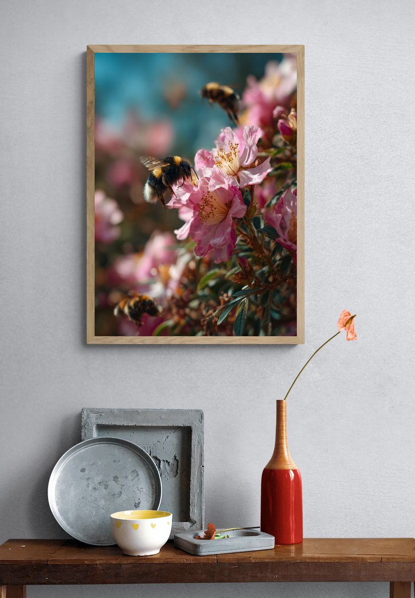 Bee Blossom Garden Photography Poster. — room view 3