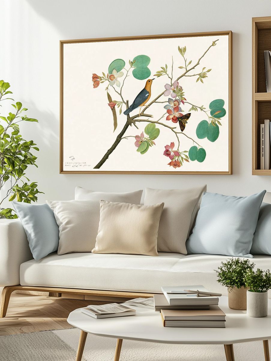 Bird and Flowers — Botanical Print. — room view 2